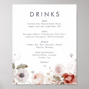 Poster Simple Floral Wedding Drinks Menu Sign