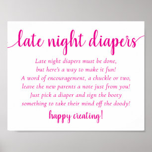 Poster Simple Hot Pink Late Night Diapers Baby Shower