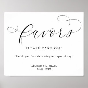 Poster Simple modern black white favors sign