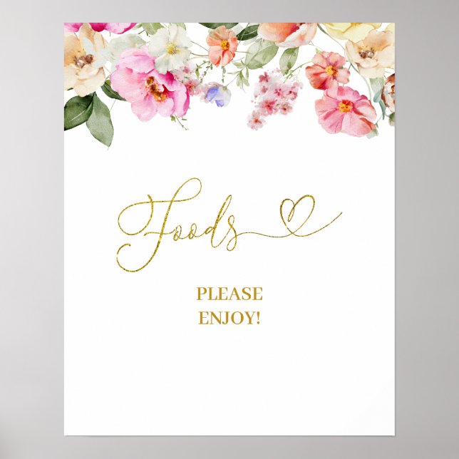 Poster Simple Spring Floral Food Party Sign (Frente)