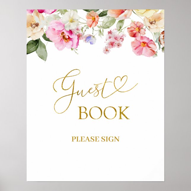 Poster Simple Spring Floral Guest Book Party Sign (Frente)