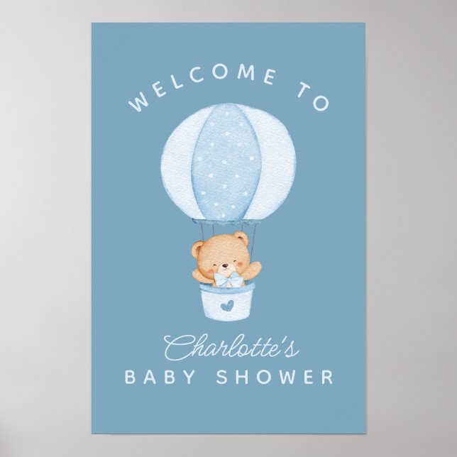 Poster Simple Teddy Bear Blue Balloon (Frente)