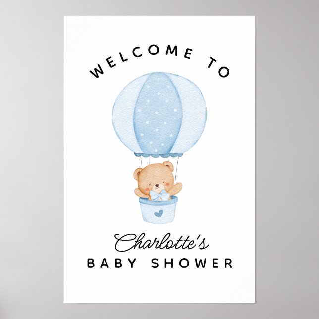 Poster Simple Teddy Bear Blue Balloon (Frente)
