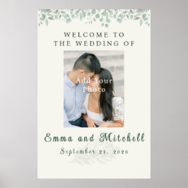 Poster Simples Bem-vindo de Casamento Botânico em Verde S