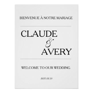 Póster Simples Boas-Vindas de Casamento Bilíngue Francês-