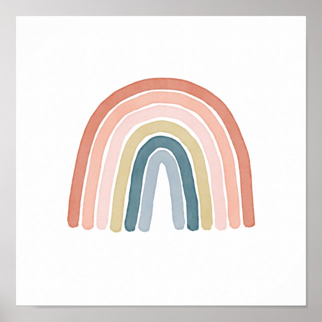 Poster Simples Boho Watercolor Rainbow Coral (Frente)