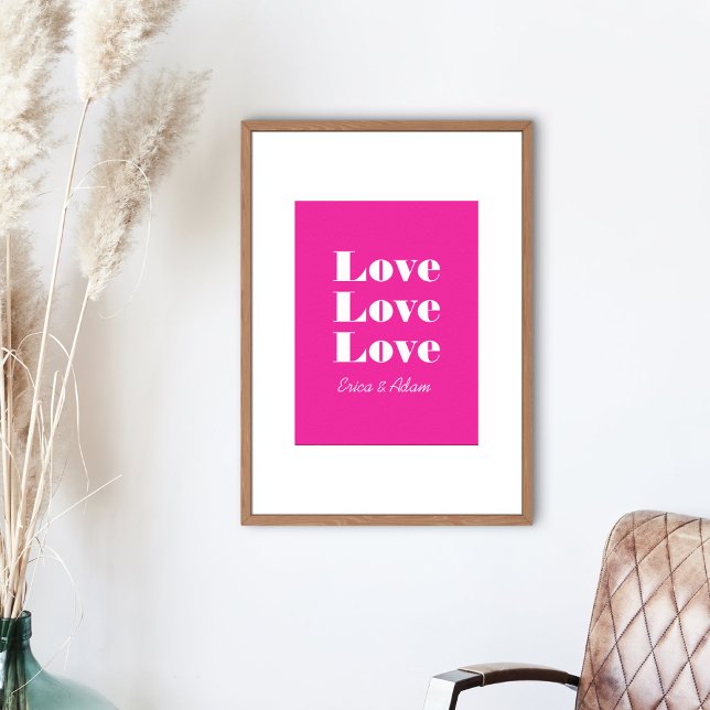 Poster Simples Branco Limpo 3 x Amor | Rosa Vibrante (Criador carregado)