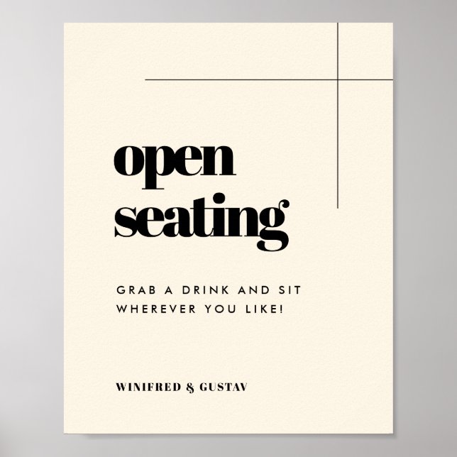 Poster Simples casamento elegante e chic Seating Aberto (Frente)