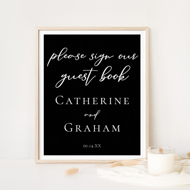 Poster Simples Chic Black Weding Sinal Nosso Livro Convid (Criador carregado)