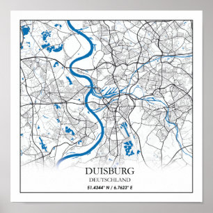 Poster Simples de Mapa de Cidade de Alemanha de Duisburg