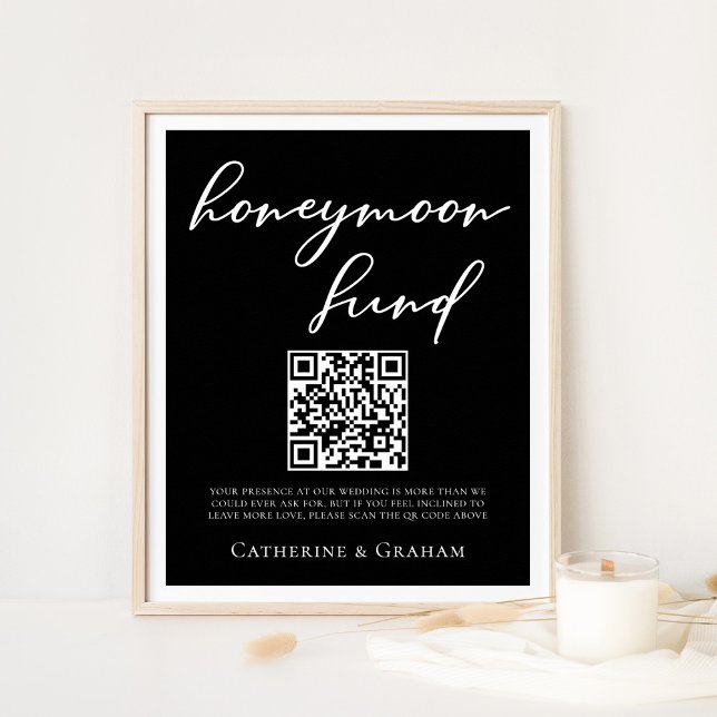 Poster Simples Elegante Black White Weding Honeymoon Fund (Criador carregado)