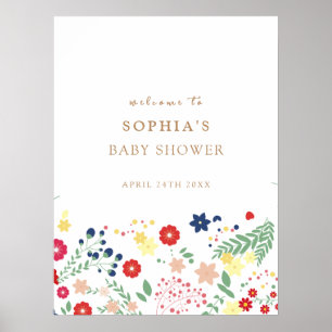 Poster Simples Elegante Chá de fraldas de Flor Selvagem B