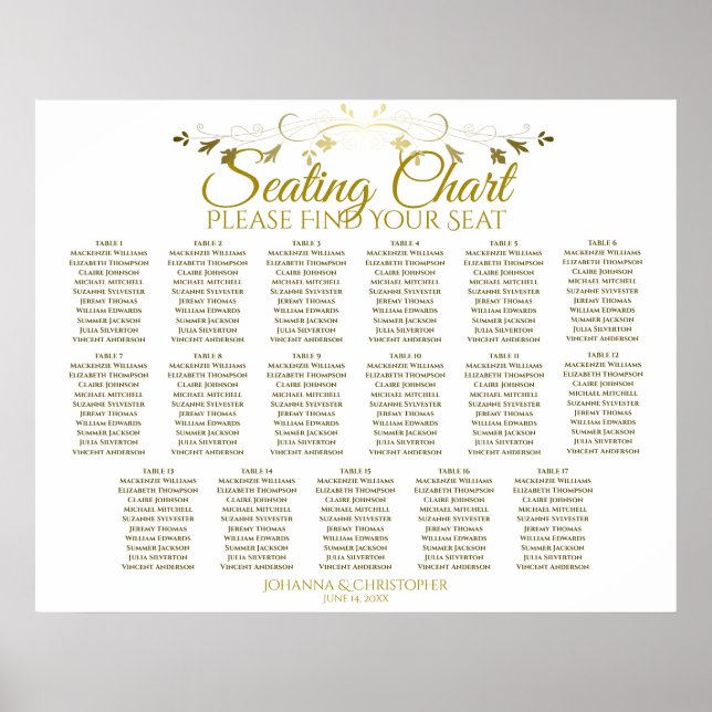 Poster Simples Elegante Dourado 17 Gráfico de Casamento d (Frente)