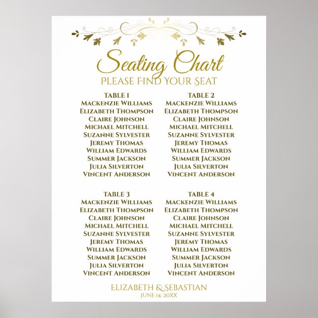 Poster Simples Elegante Dourado 4 Gráfico de Casamento de (Frente)