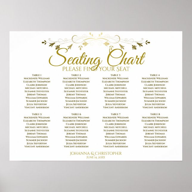 Poster Simples Elegante Dourado 8 Gráfico de Casamento de (Frente)