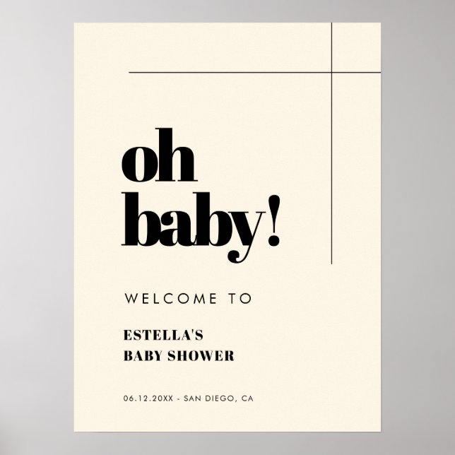 Poster Simples elegante e chic Oh Baby Welcome (Frente)