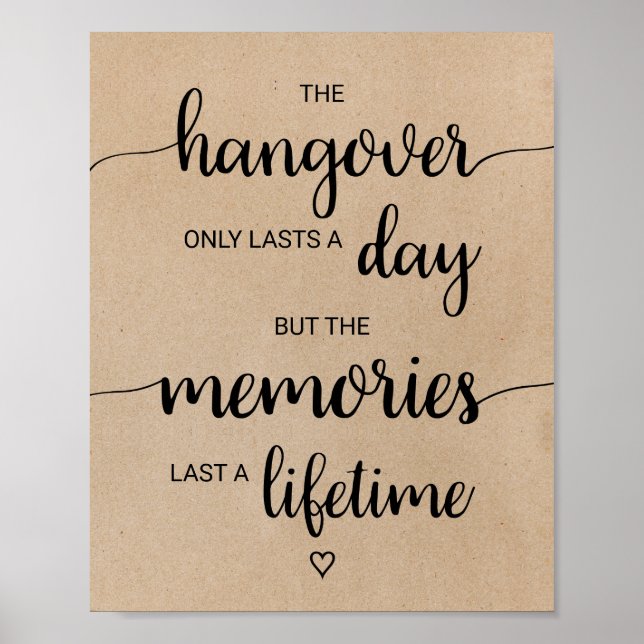 Poster Simples Faux Kraft Hangover & Memories Sinal (Frente)
