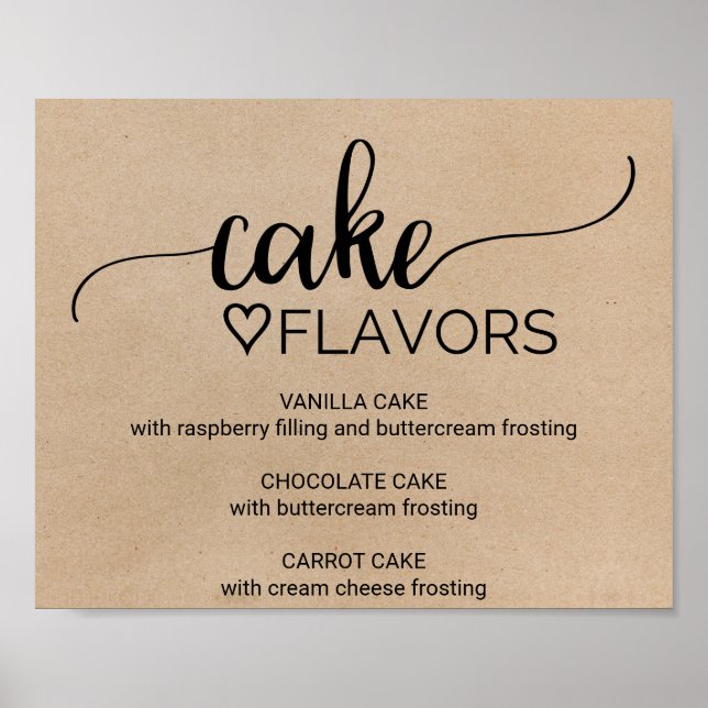 Poster Simples Faux Kraft Sinal de Palavras de Bolo de Ca (Frente)