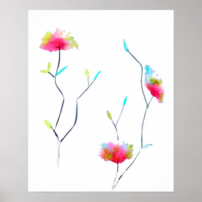 Poster Simples flores abstratas japonesas inspiradas em r (Frente)