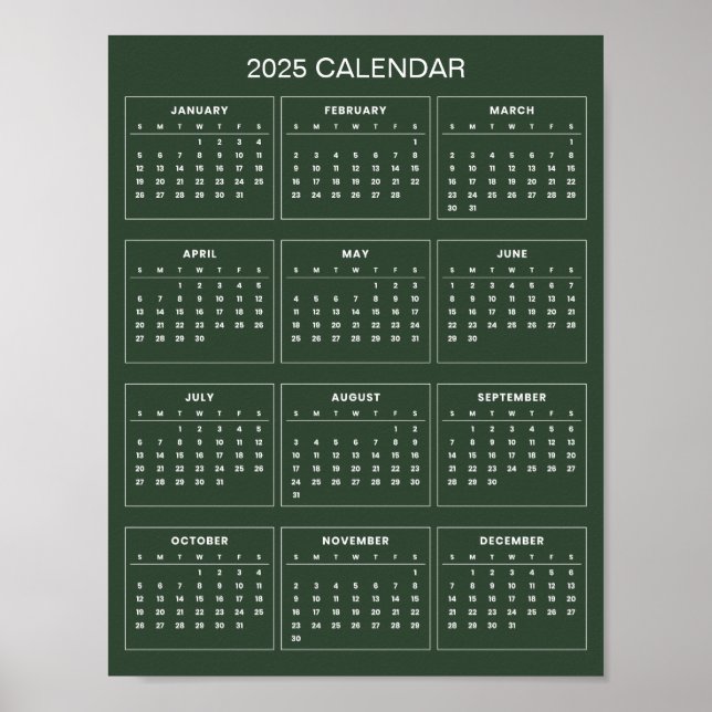 Poster Simples, mas Elegante Calendário 2025 |  (Frente)