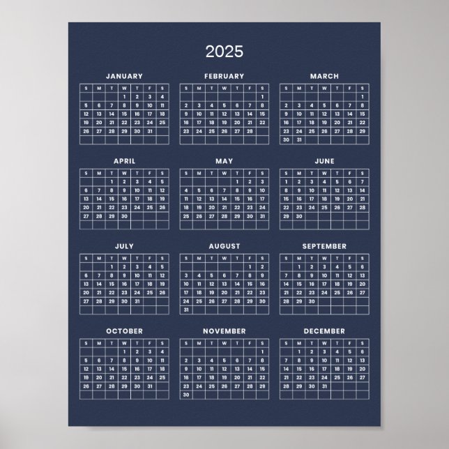 Poster Simples, mas Elegante Calendário 2025 |  (Frente)