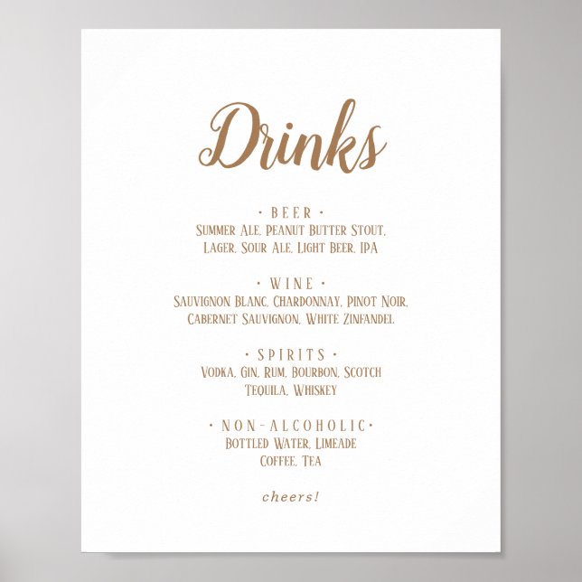 Poster Simples Minimalista|Dourado Sinal de Menu Bebidas  (Frente)