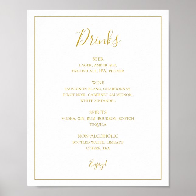 Poster Simples Natal Elegante | Sinal de menu Bebidas Bra (Frente)