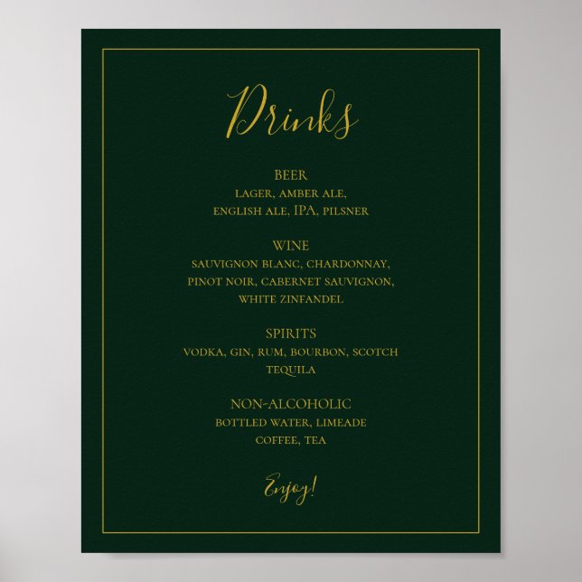 Poster Simples Natal Elegante | Sinal de menu Bebidas Ver (Frente)