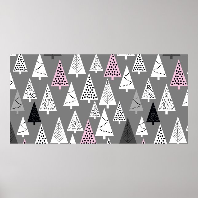 Poster Simples padrão de Natal. cinza abstrato e branco (Frente)
