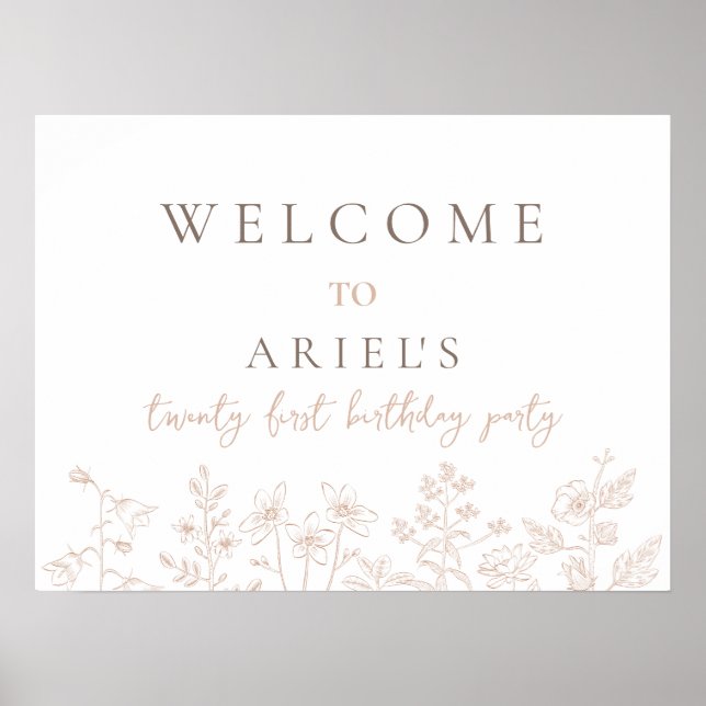 Poster Simples sinal de aniversário de 21 anos floral ele (Frente)
