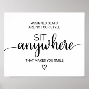 Poster Simples Sinal de Caligrafia Preta Sente-Se Em Qual