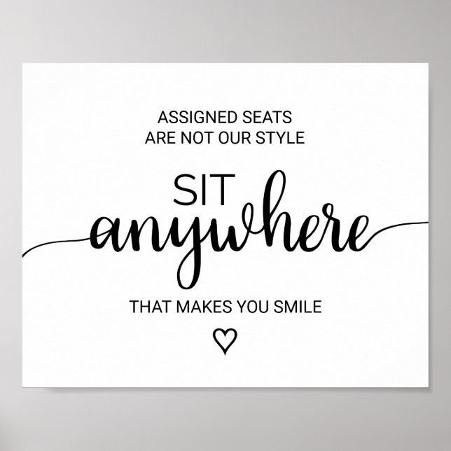 Poster Simples Sinal de Caligrafia Preta Sente-Se Em Qual (Frente)