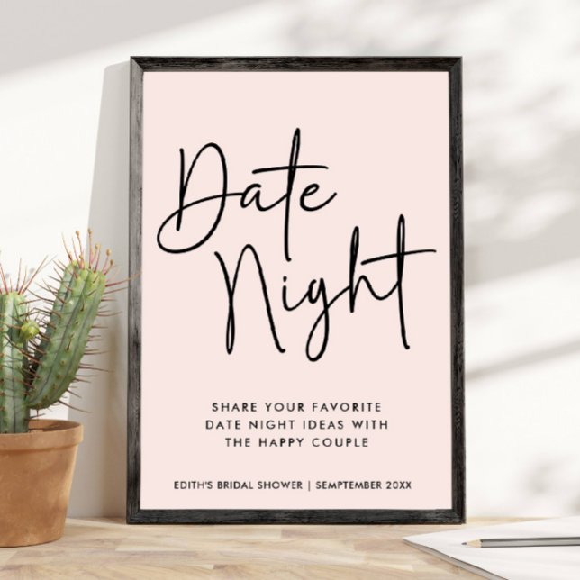 Poster Simples Tipografia Manuscrita Data Jar Noite (date night jar bridal shower games)