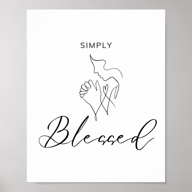 Poster Simplesmente Abençoado Desenho de Linha Minimalist (Frente)
