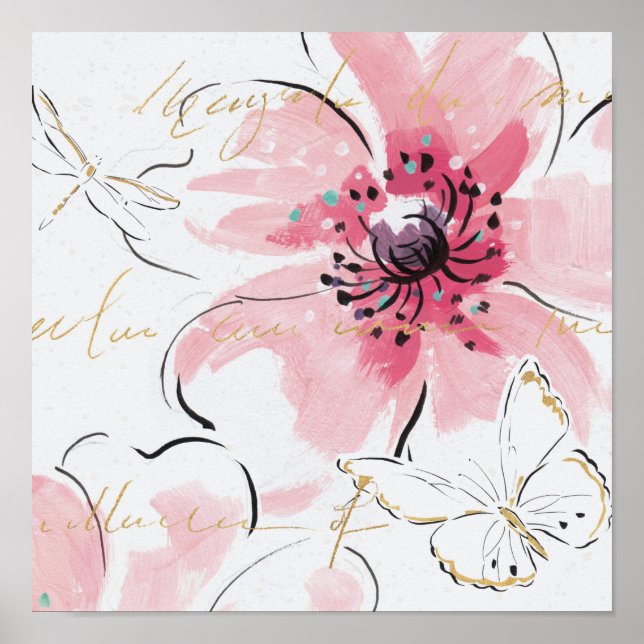 Poster Simplesmente Rosa | Watercolor Floral (Frente)