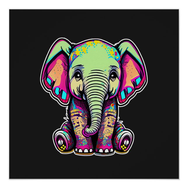 Póster Simulação digital do lindo bebê elefante (Frente)