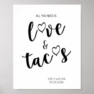 Poster Sinais de amor e tacos Tabletop Plaque com Easel