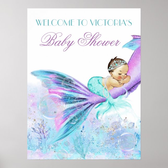 Poster Sinais de Baby Shower de Cauda de Sereia (Frente)