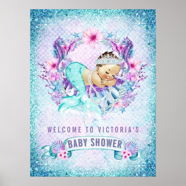 Poster Sinais de boas-vindas ao Chá da Mermaid Baby Girl (Frente)