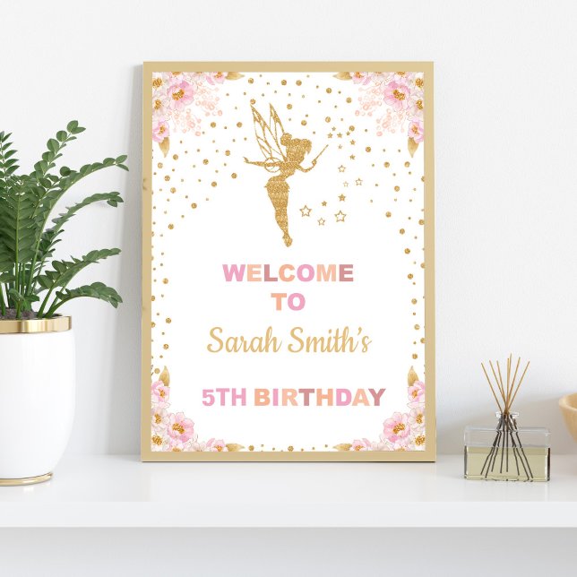 Poster Sinais De Boas-Vindas Da Fada Com Látea Floral (Floral Glitter Fairy Welcome Signs)