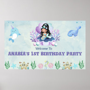 Poster Sinais de Boas-vindas da Magia Mermaid Watercolor 
