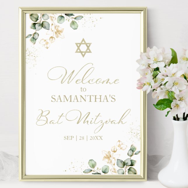 Poster Sinais de boas-vindas do Bat Mitzvah | Eucalyptus  (Criador carregado)