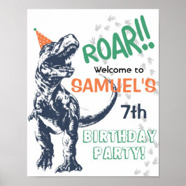 Poster Sinais de Boas-vindas do Dinossaur T-Rex Party Hat