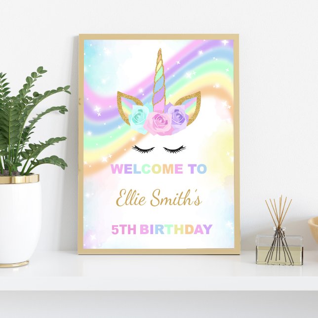 Poster Sinais de boas-vindas do Rainbow Design Unicorn (Rainbow Design Unicorn Welcome Signs)