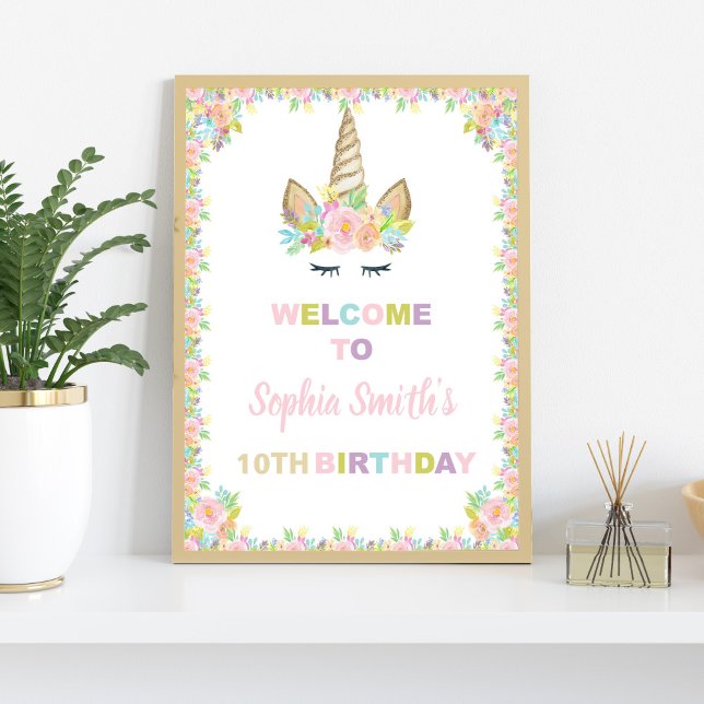 Poster Sinais de boas-vindas do Unicorn Floral (Floral Unicorn Welcome Signs)