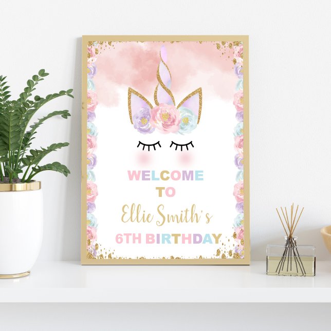 Poster Sinais de Boas-vindas do Unicorn no aniversário do (Copper Unicorn Birthday Welcome Signs)