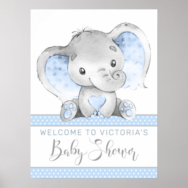 Poster Sinais de Boas-Vindas para Chás de Bebê de Elefant (Frente)