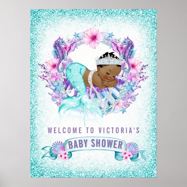 Poster Sinais de Boas-Vindas para Chás de Bebê de Sereia  (Frente)