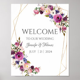 Poster Sinais de boas-vindas Rosas roxas e azuis