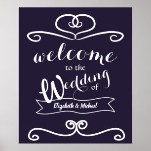 Poster Sinais de Casamento Personalizados Marinho Amarelo
